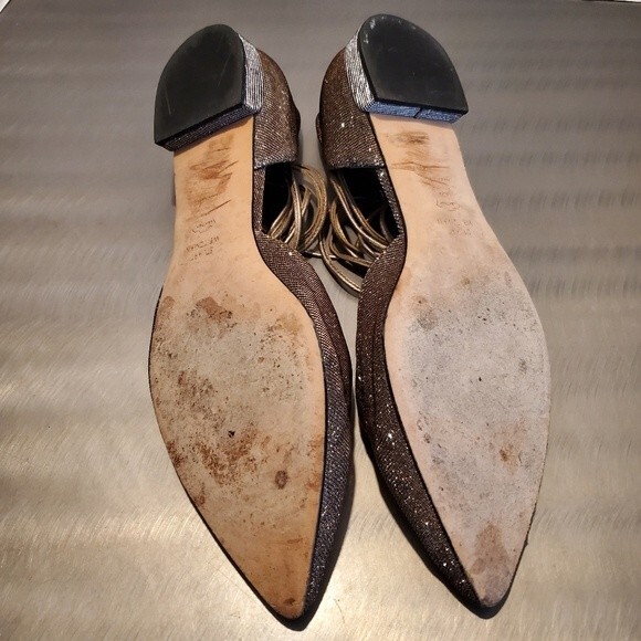 Stuart Weitzman Gillian Lace up Dorsay Point Toe Metallic Flat Pyrite 9.5 - Picture 8 of 11
